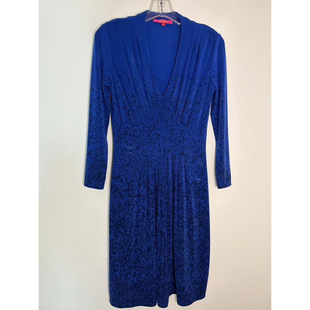 Catherine Malandrino Blue Abstract Print‎ V-Neck Long Sleeve Dress XS